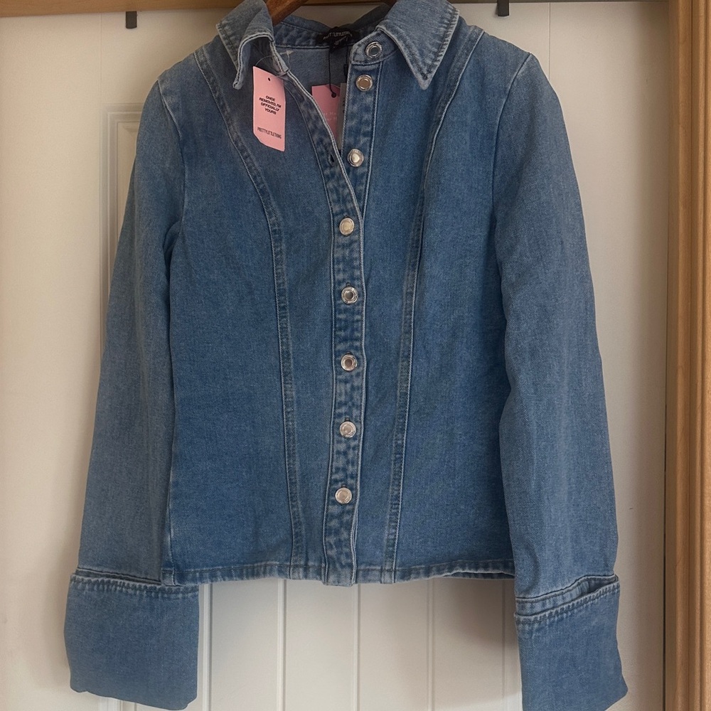 PrettyLittleThing Blue Button-Up Denim Jacket